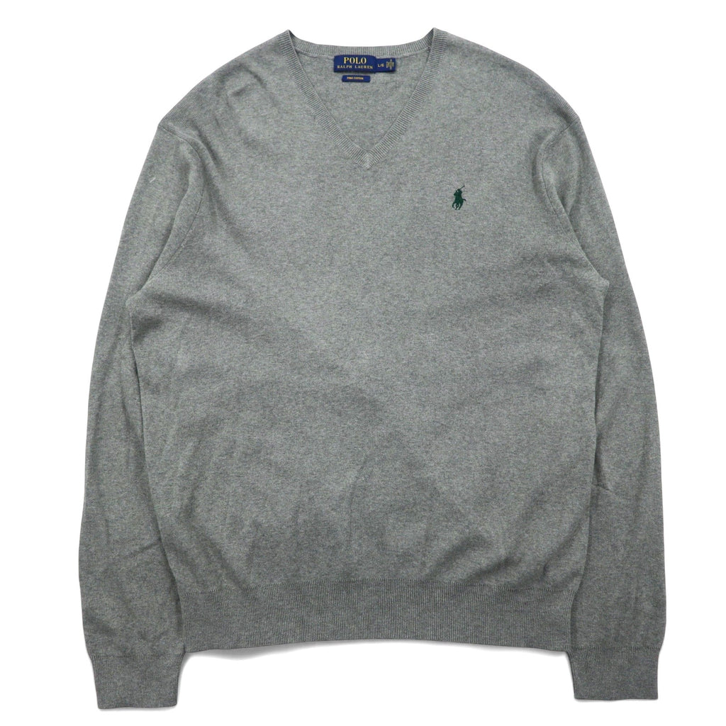 POLO RALPH LAUREN Maglione in cotone Pima con scollo a V L Grigio Ricamo Small Pony PIMA COTTON