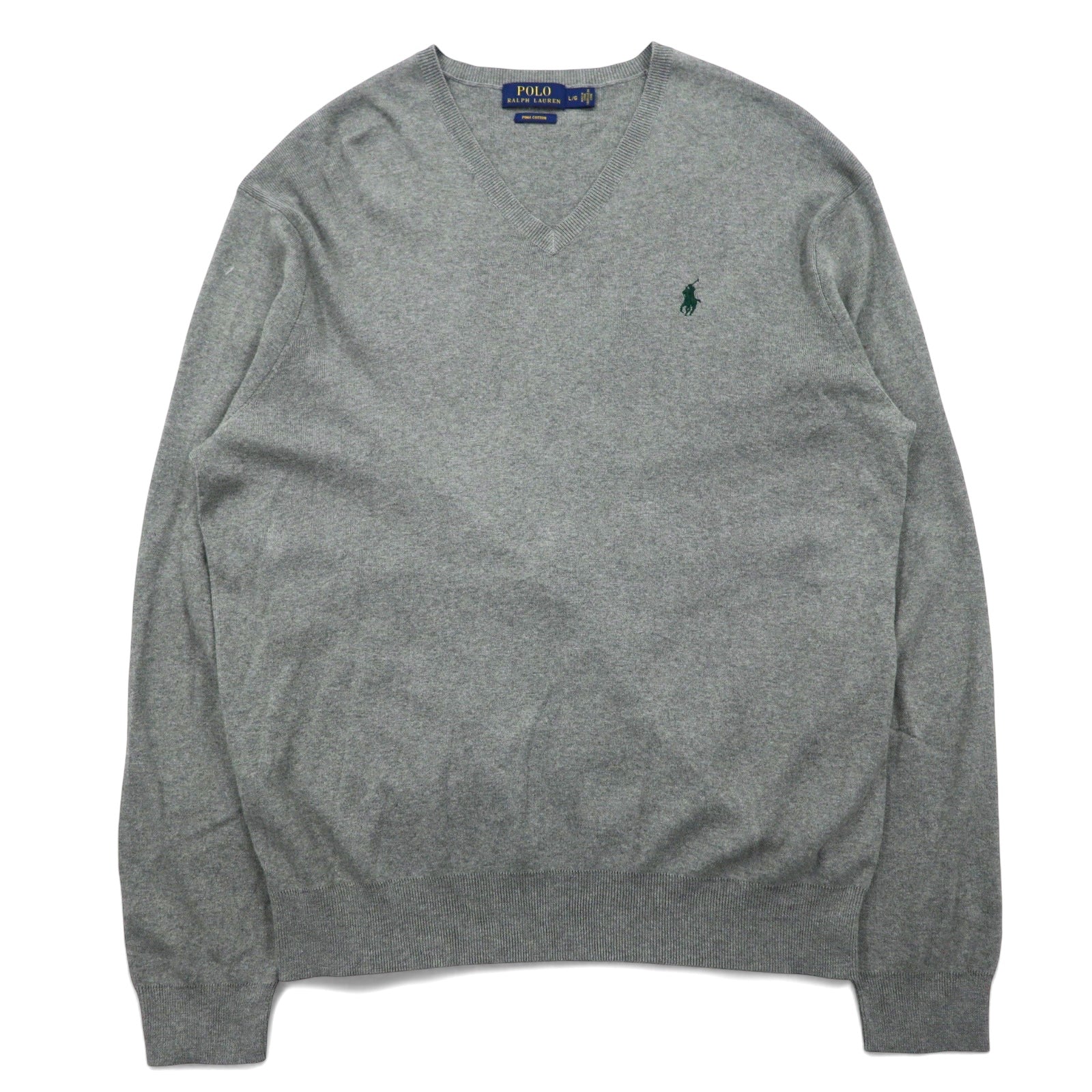 POLO RALPH LAUREN Maglione in cotone Pima con scollo a V L Grigio Ricamo Small Pony PIMA COTTON