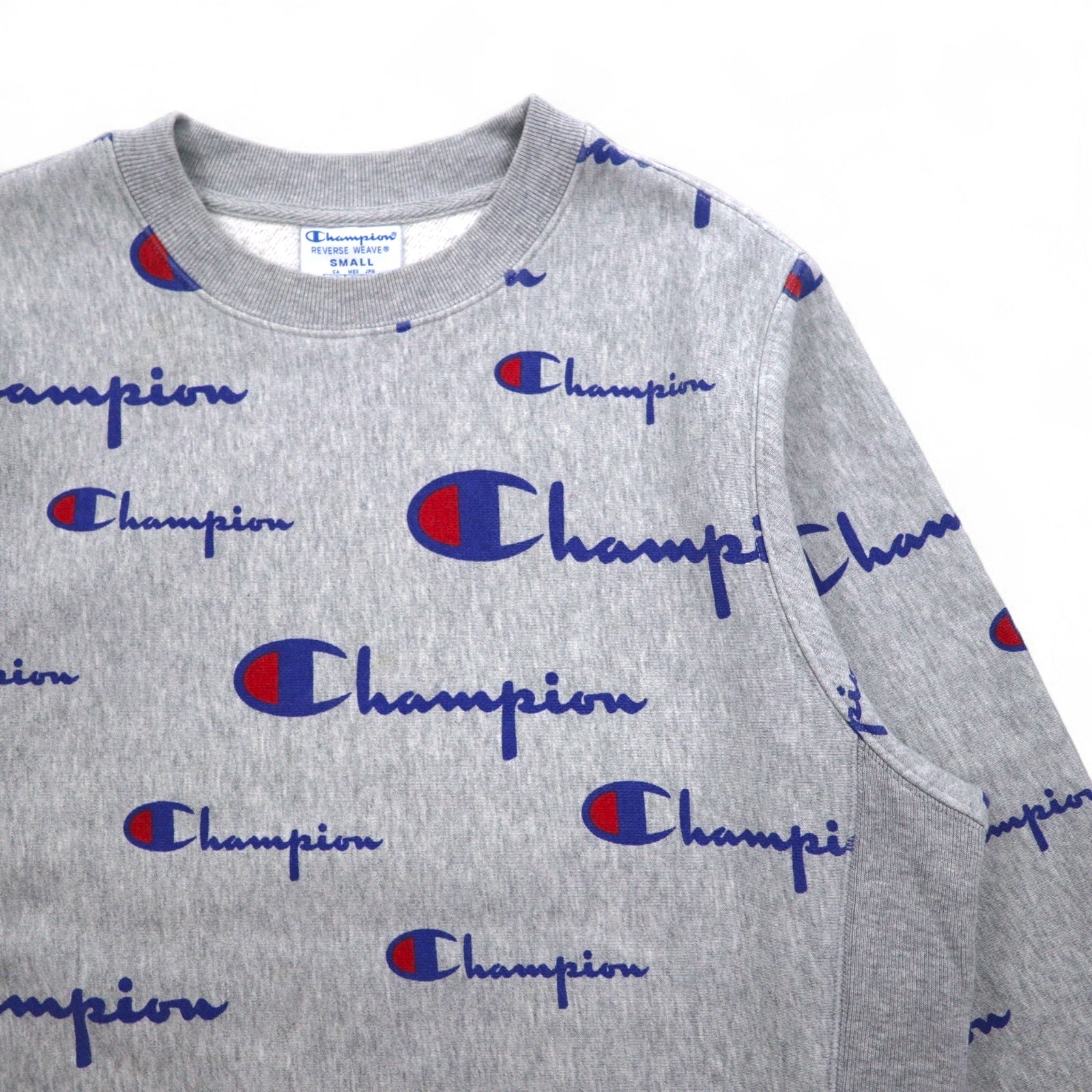 Champion Reverse Weave FELPA L grigio all-over script logo etichetta blu replica
