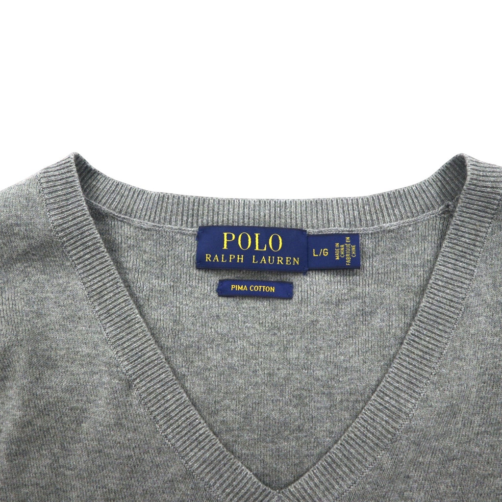 POLO RALPH LAUREN Maglione in cotone Pima con scollo a V L Grigio Ricamo Small Pony PIMA COTTON