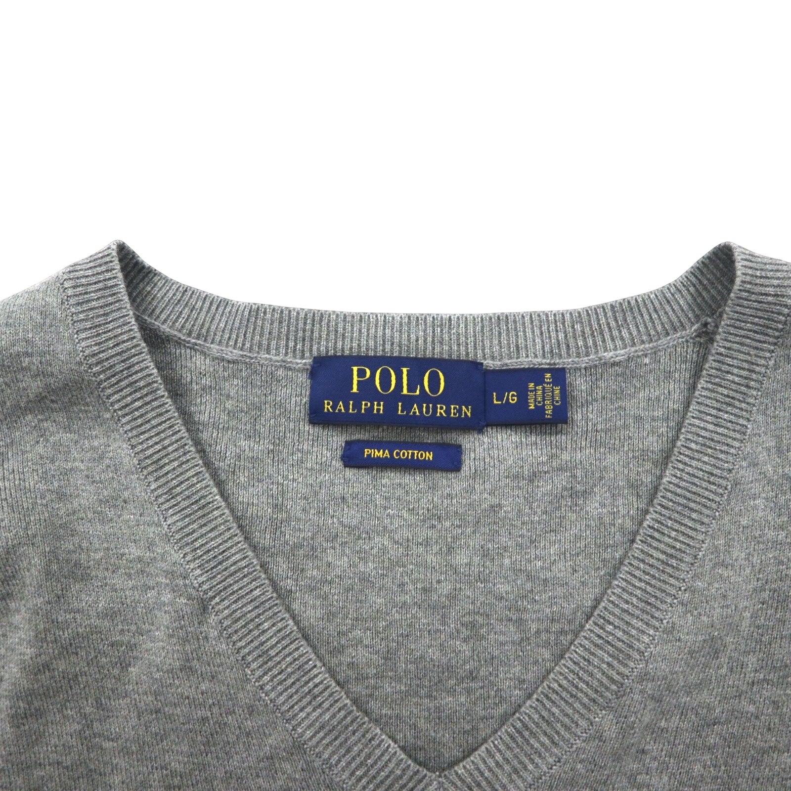 POLO RALPH LAUREN Maglione in cotone Pima con scollo a V L Grigio Ricamo Small Pony PIMA COTTON
