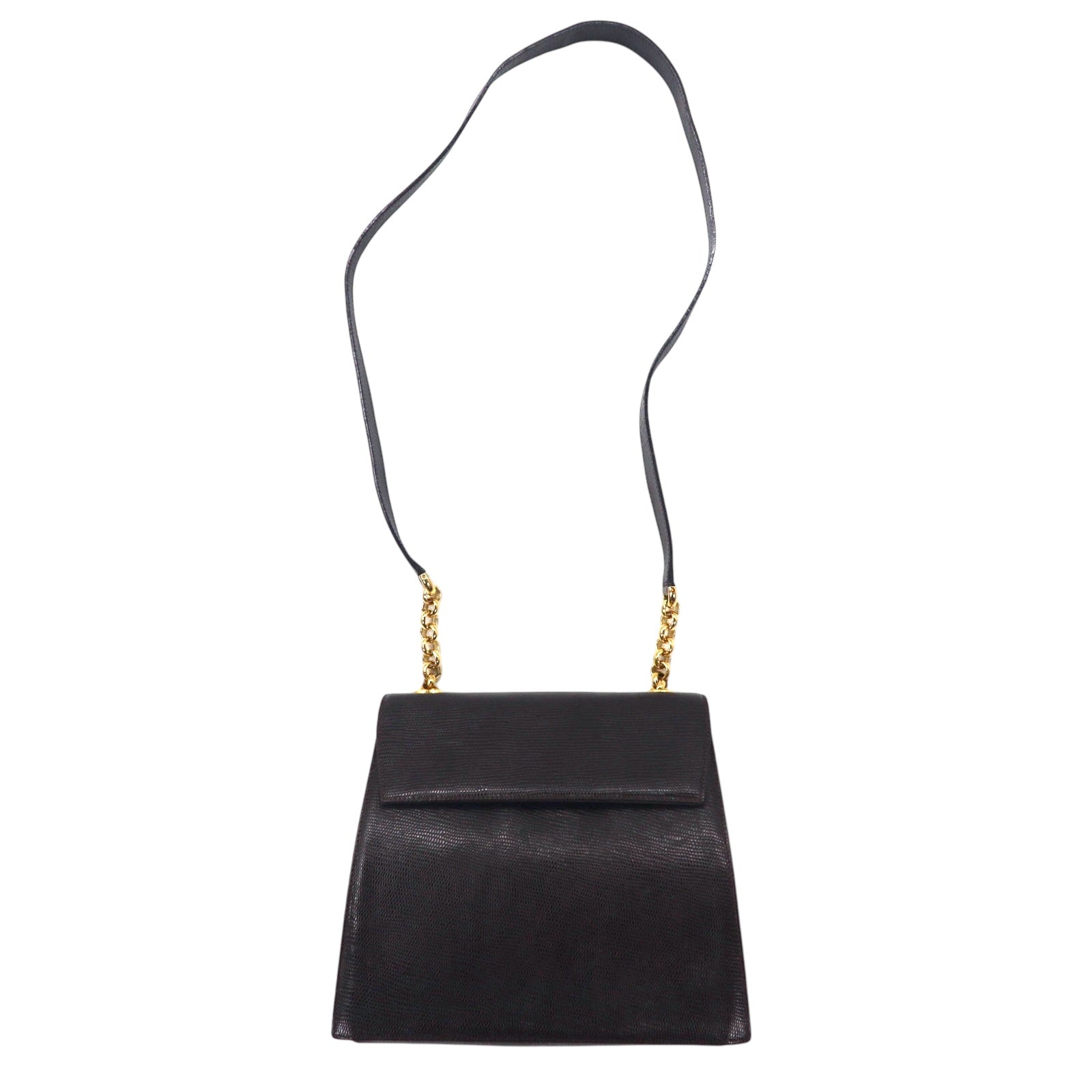 Salvatore Ferragamo Borsa a spalla trapezoidale con catena e stampa lucertola Marrone Pelle Q 21 4654 Made in Italy