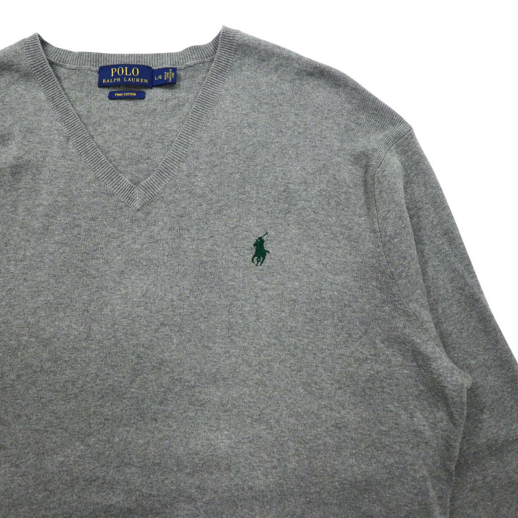 POLO RALPH LAUREN Maglione in cotone Pima con scollo a V L Grigio Ricamo Small Pony PIMA COTTON