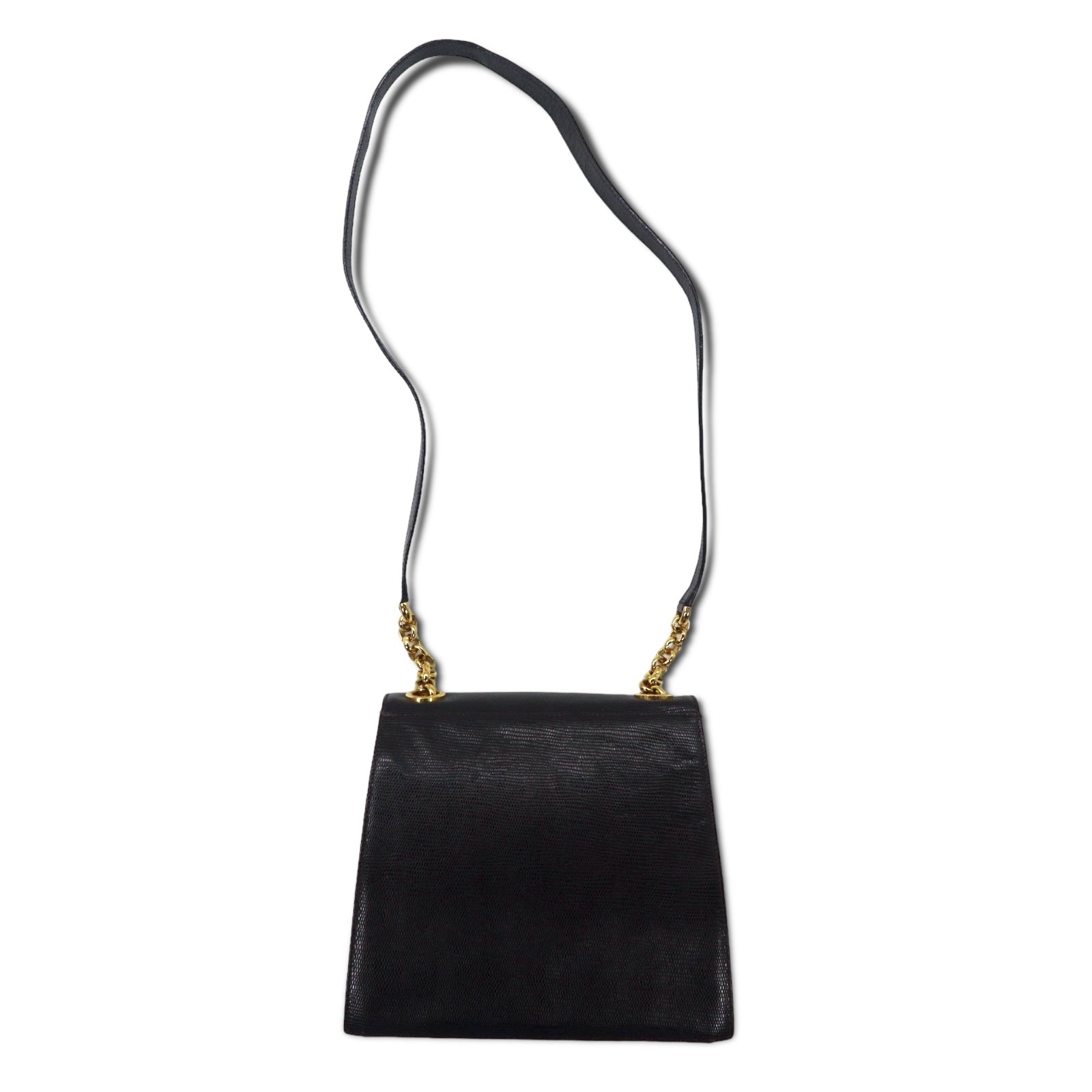 Salvatore Ferragamo Borsa a spalla trapezoidale con catena e stampa lucertola Marrone Pelle Q 21 4654 Made in Italy