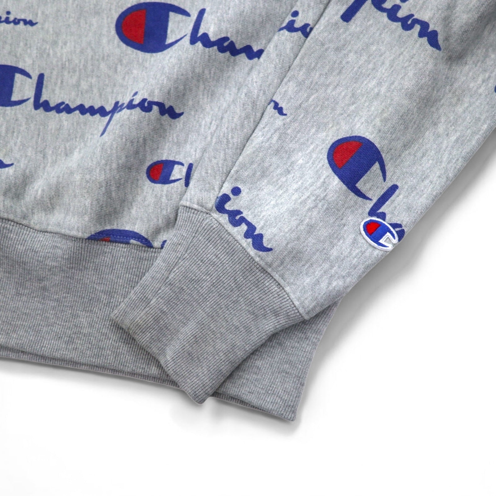 Champion Reverse Weave FELPA L grigio all-over script logo etichetta blu replica