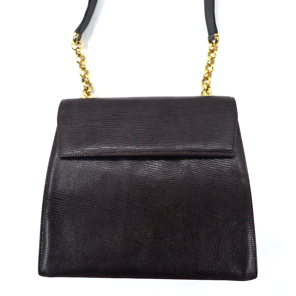 Salvatore Ferragamo Borsa a spalla trapezoidale con catena e stampa lucertola Marrone Pelle Q 21 4654 Made in Italy