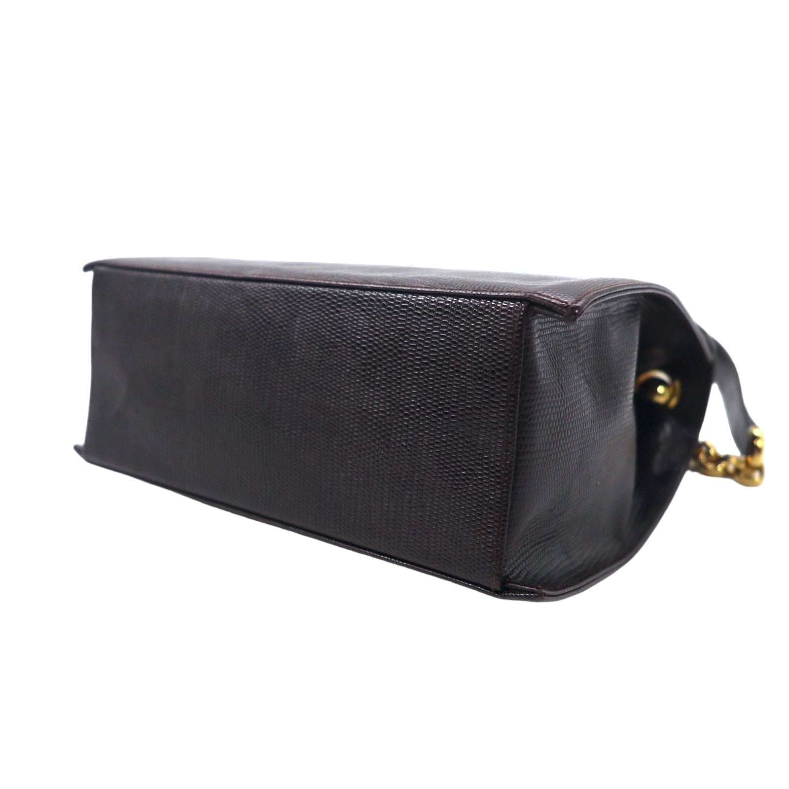 Salvatore Ferragamo Borsa a spalla trapezoidale con catena e stampa lucertola Marrone Pelle Q 21 4654 Made in Italy