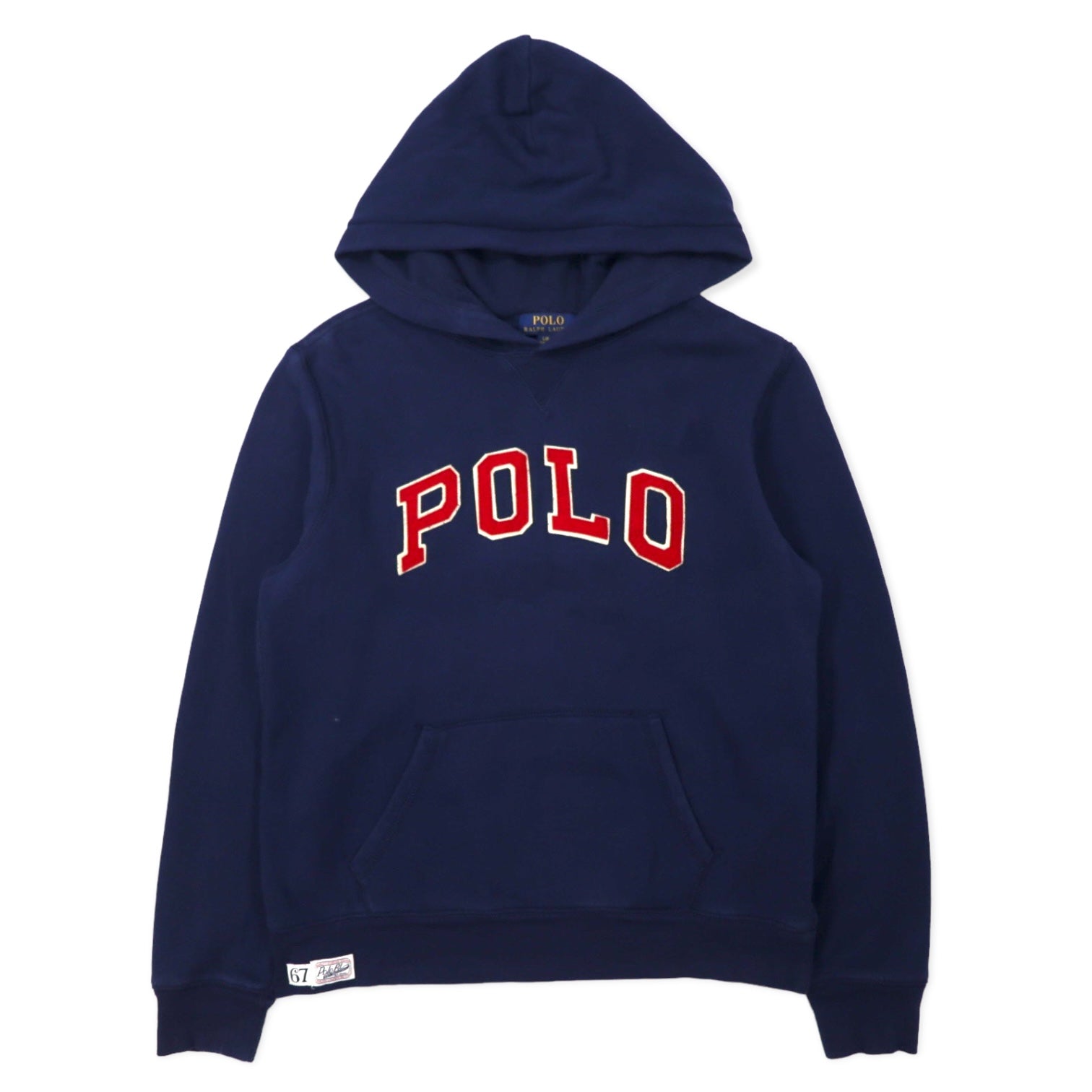 POLO RALPH LAUREN felpa con cappuccio pullover con logo ricamato L blu navy cotone felpato