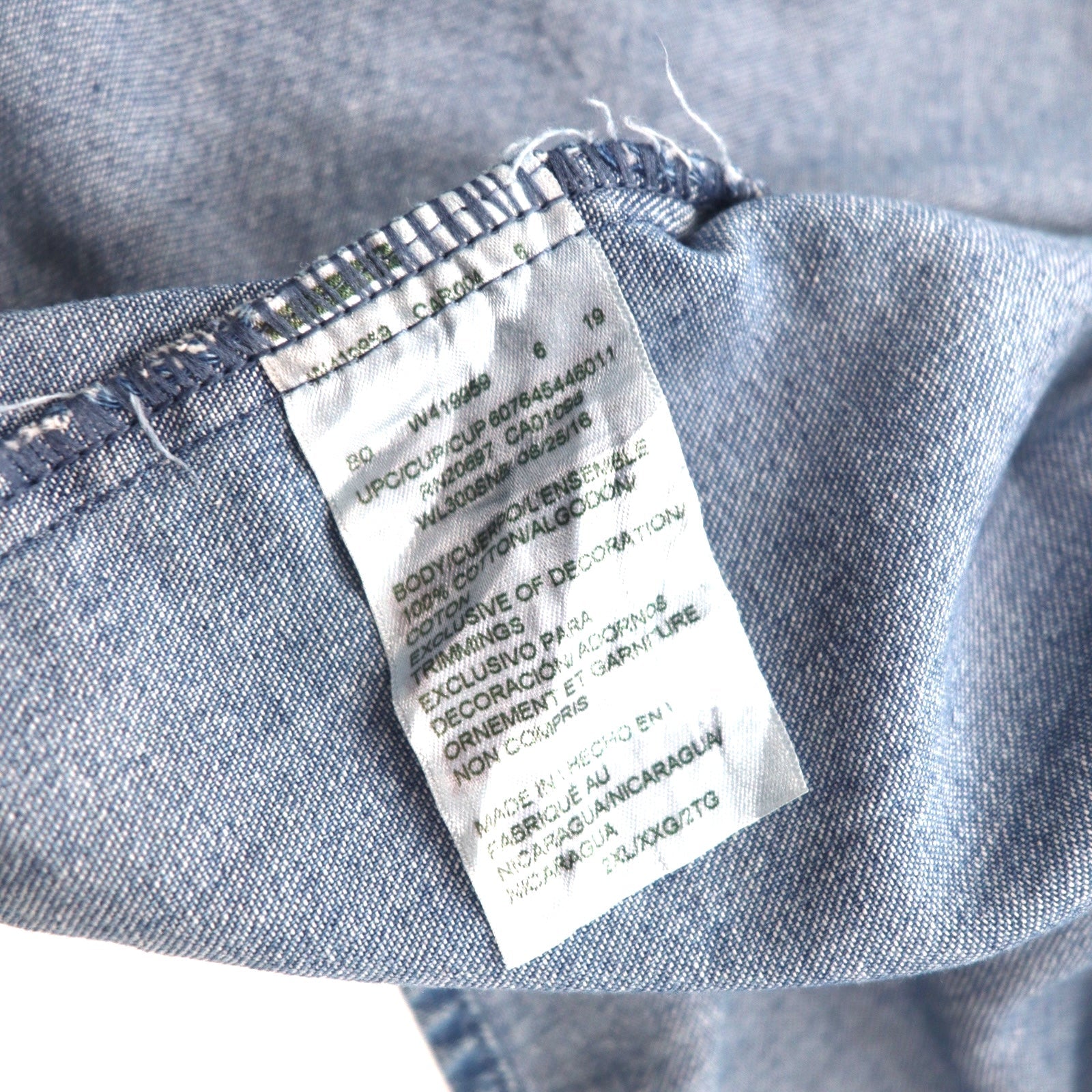Dickies Camicia in denim delavé abbottonata XXL Indigo Blu Taglia forte WL300SNB Prodotto in Nicaragua