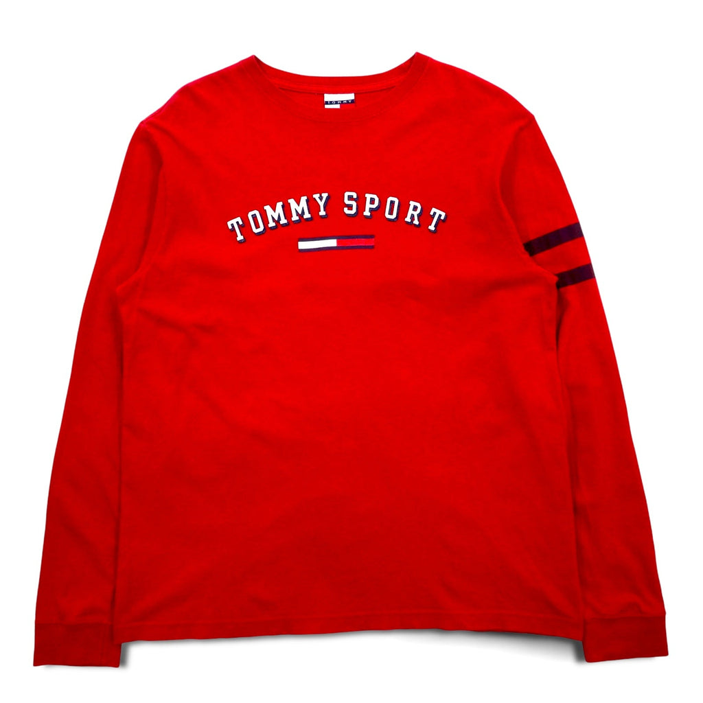 TOMMY JEANS T-shirt a maniche lunghe anni '90, maglia a maniche lunghe S rossa in cotone, made in Messico
