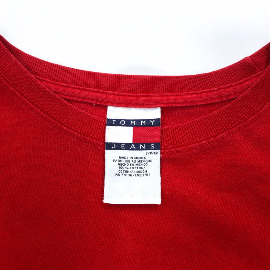 TOMMY JEANS T-shirt a maniche lunghe anni '90, maglia a maniche lunghe S rossa in cotone, made in Messico