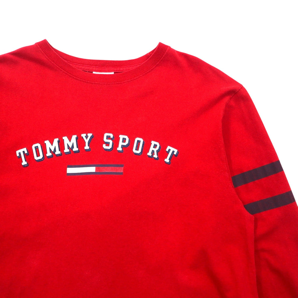 TOMMY JEANS T-shirt a maniche lunghe anni '90, maglia a maniche lunghe S rossa in cotone, made in Messico