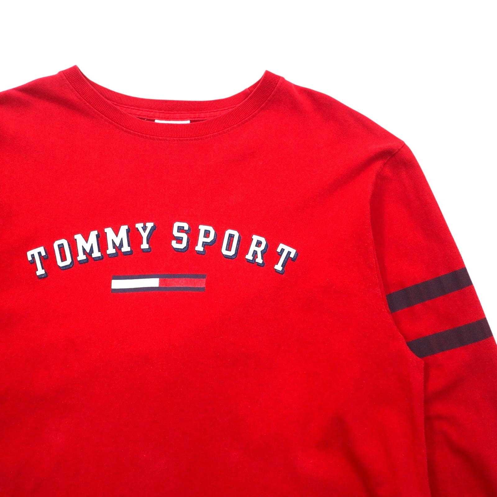 TOMMY JEANS T-shirt a maniche lunghe anni '90, maglia a maniche lunghe S rossa in cotone, made in Messico