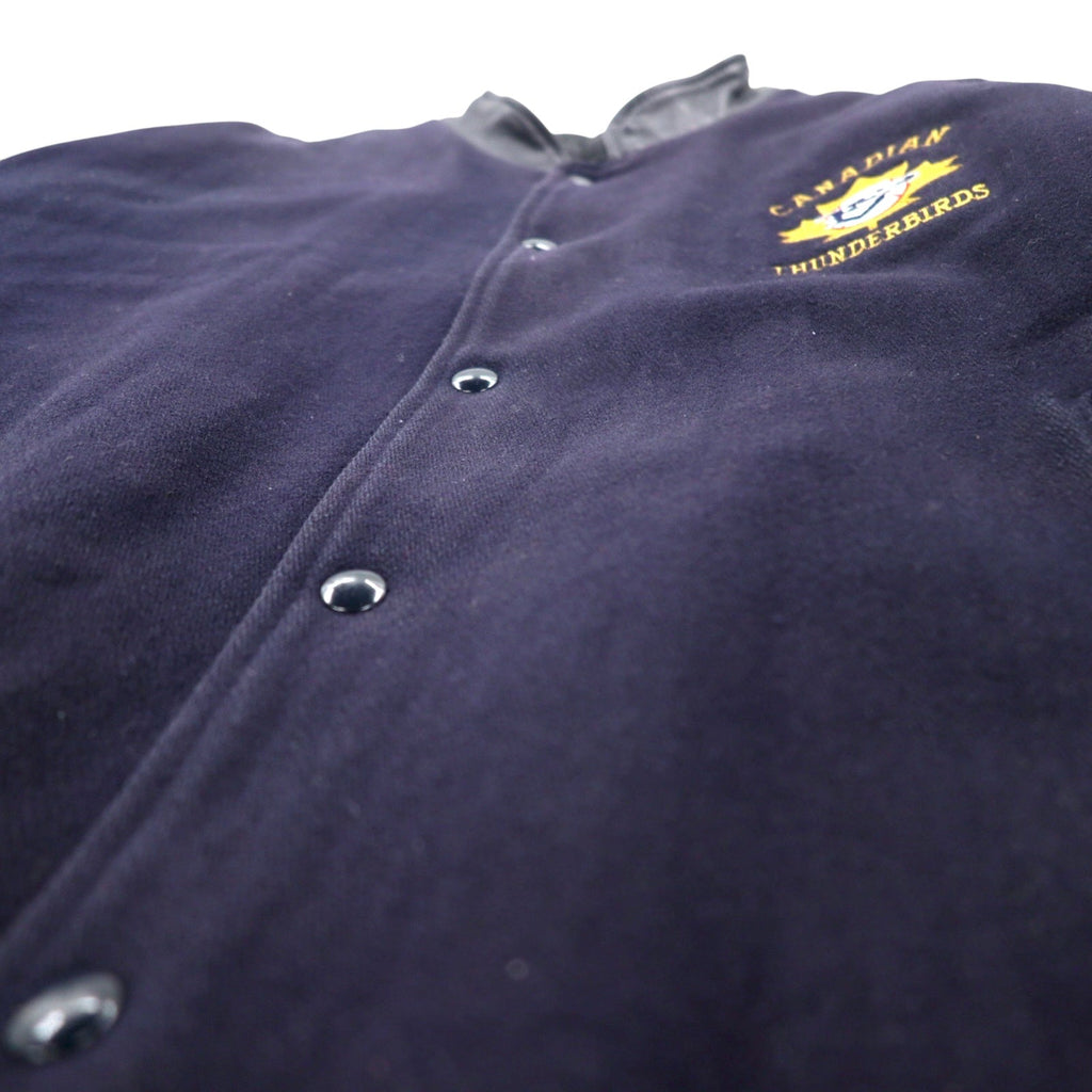 CANADA SPORTSWEAR, bomber jacket maniche in pelle, anni '90, XL, blu navy, pelle e lana, ricamo CANADIAN THUNDERBIRDS, Made in Canada