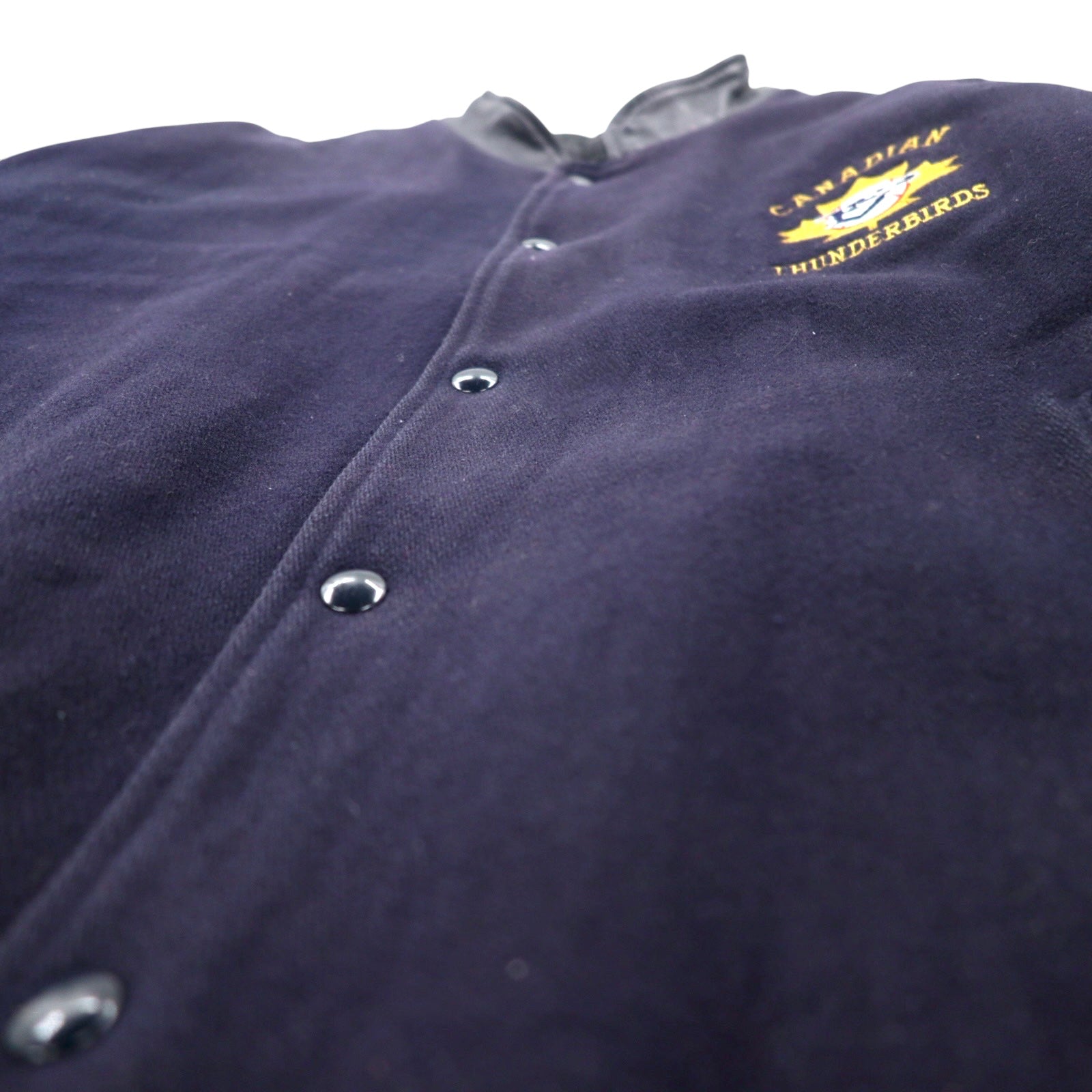 CANADA SPORTSWEAR, bomber jacket maniche in pelle, anni '90, XL, blu navy, pelle e lana, ricamo CANADIAN THUNDERBIRDS, Made in Canada