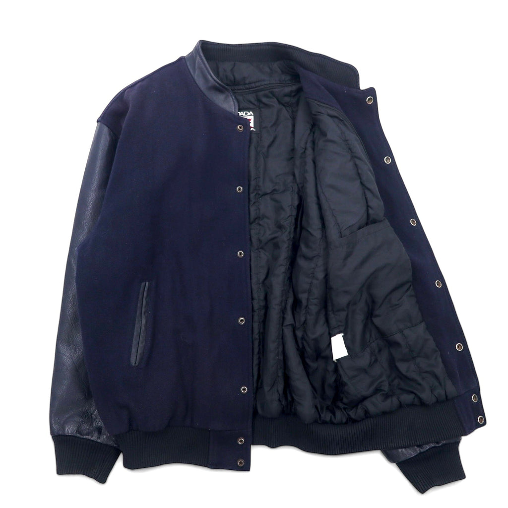 CANADA SPORTSWEAR, bomber jacket maniche in pelle, anni '90, XL, blu navy, pelle e lana, ricamo CANADIAN THUNDERBIRDS, Made in Canada