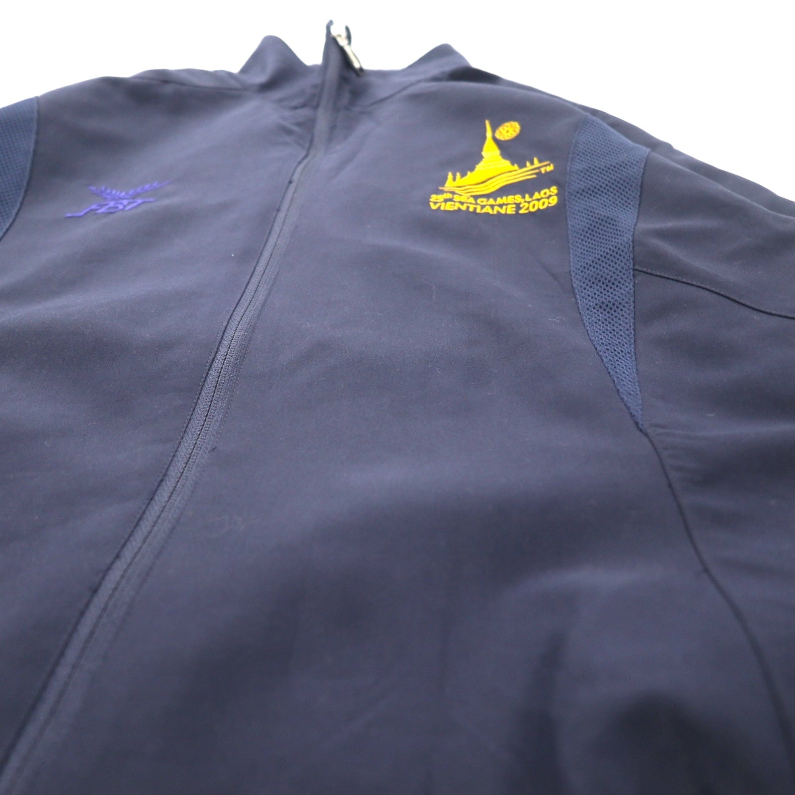 FBT giacca in nylon M blu navy poliestere fodera in mesh 25° SEA GAMES LAOS VIENTIANE 2009 ricamo