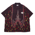 HARLEY DAVIDSON Camicia hawaiana a collo aperto, manica corta, in poliestere, taglia XXXL, bordeaux, fantasia all-over, motivo fiamme, ricamo logo piccolo, taglia oversize