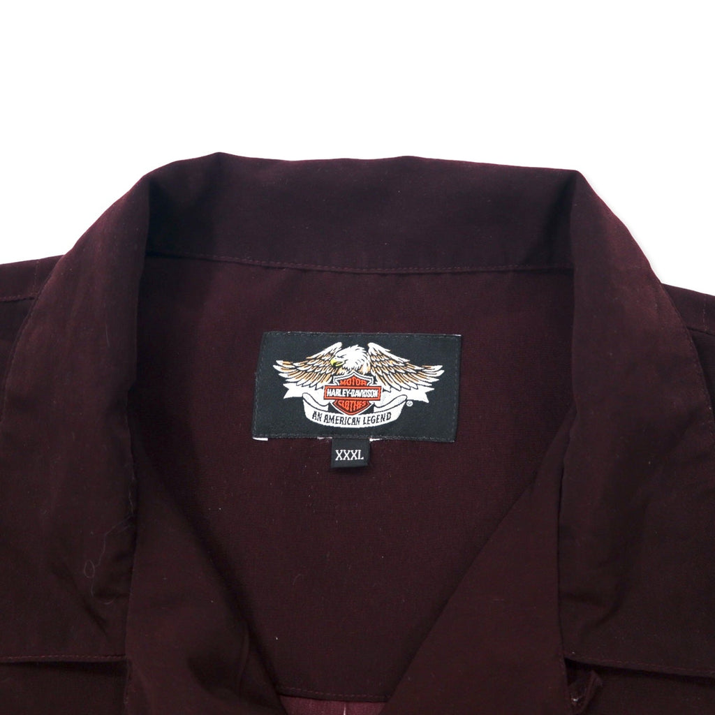 HARLEY DAVIDSON Camicia hawaiana a collo aperto, manica corta, in poliestere, taglia XXXL, bordeaux, fantasia all-over, motivo fiamme, ricamo logo piccolo, taglia oversize