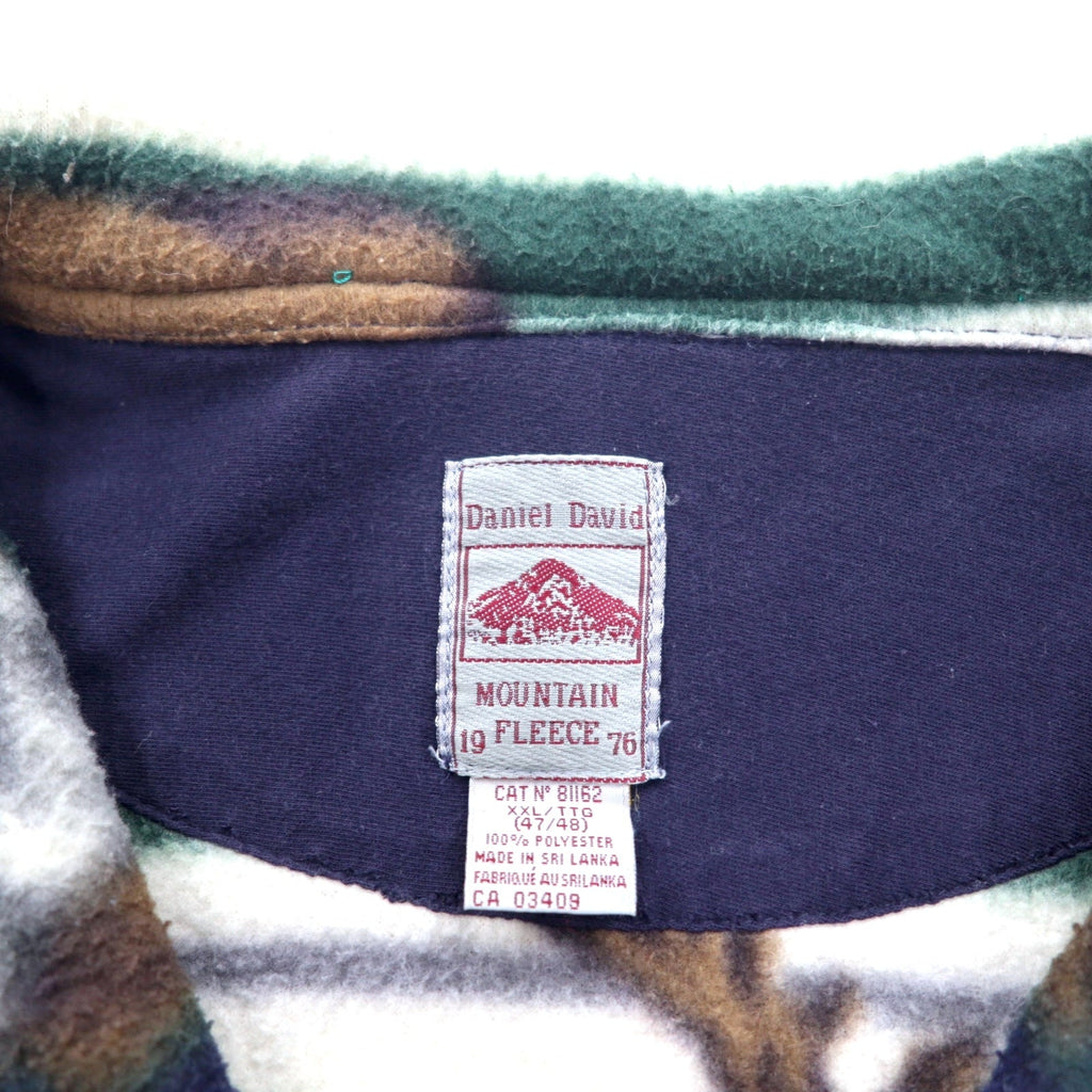 Anni '90 Daniel David Felpa in pile a mezza zip XXL verde, fantasia animali, cervi, lupi, MOUNTAIN FLEECE