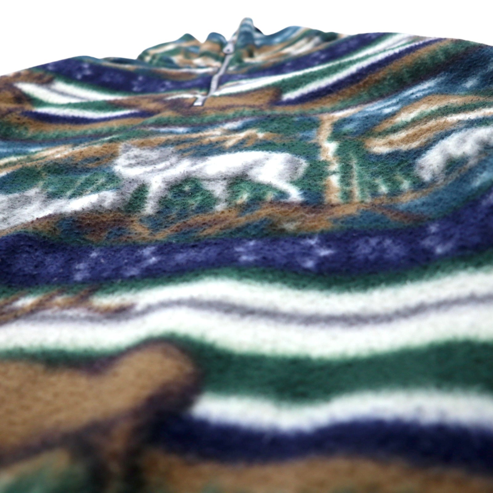 Anni '90 Daniel David Felpa in pile a mezza zip XXL verde, fantasia animali, cervi, lupi, MOUNTAIN FLEECE