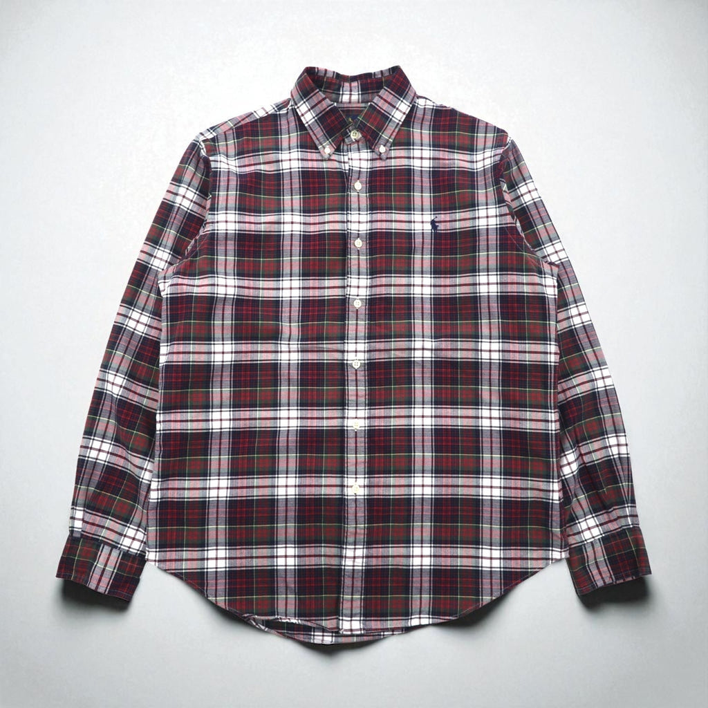 RALPH LAUREN Camicia di flanella button-down M Rosso a quadri Cotone Ricamo piccolo cavallino