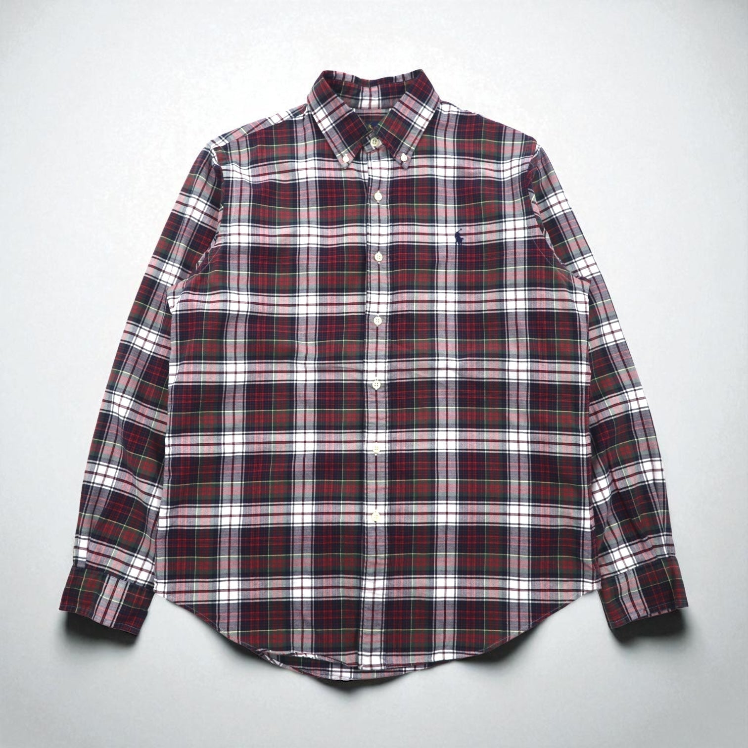 RALPH LAUREN Camicia di flanella button-down M Rosso a quadri Cotone Ricamo piccolo cavallino