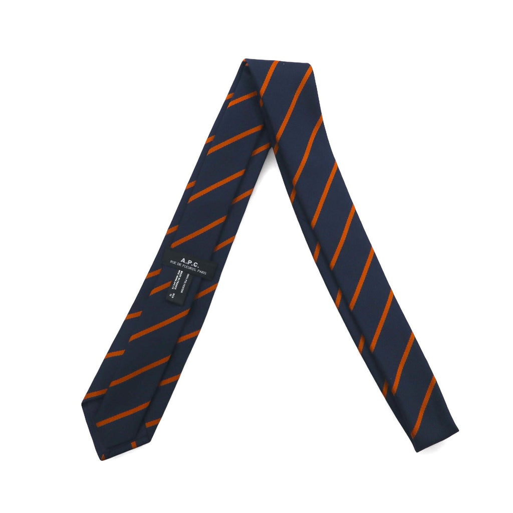 A.P.C. Cravatta a righe regimental blu navy in poliestere, Prodotto in Francia