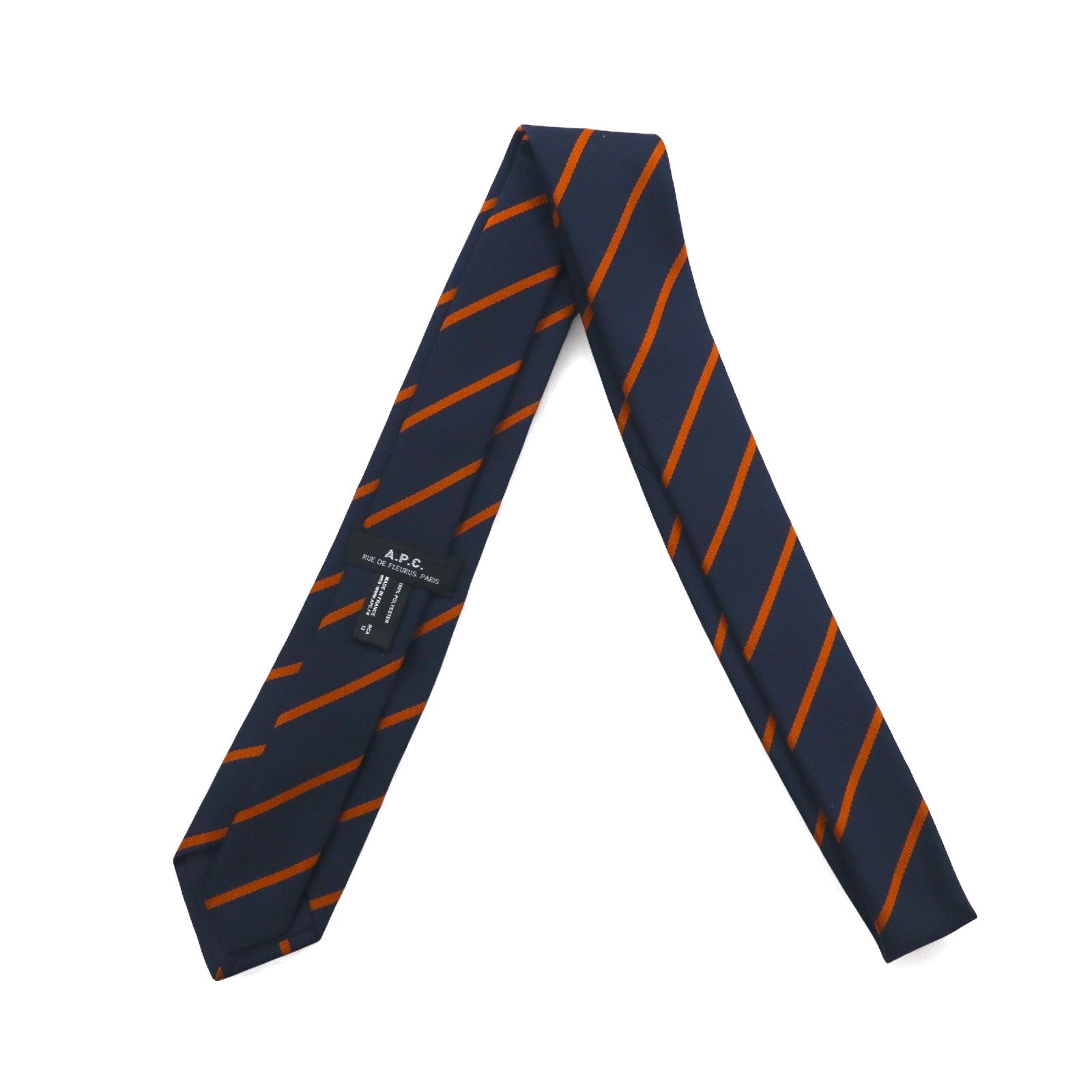 A.P.C. Cravatta a righe regimental blu navy in poliestere, Prodotto in Francia