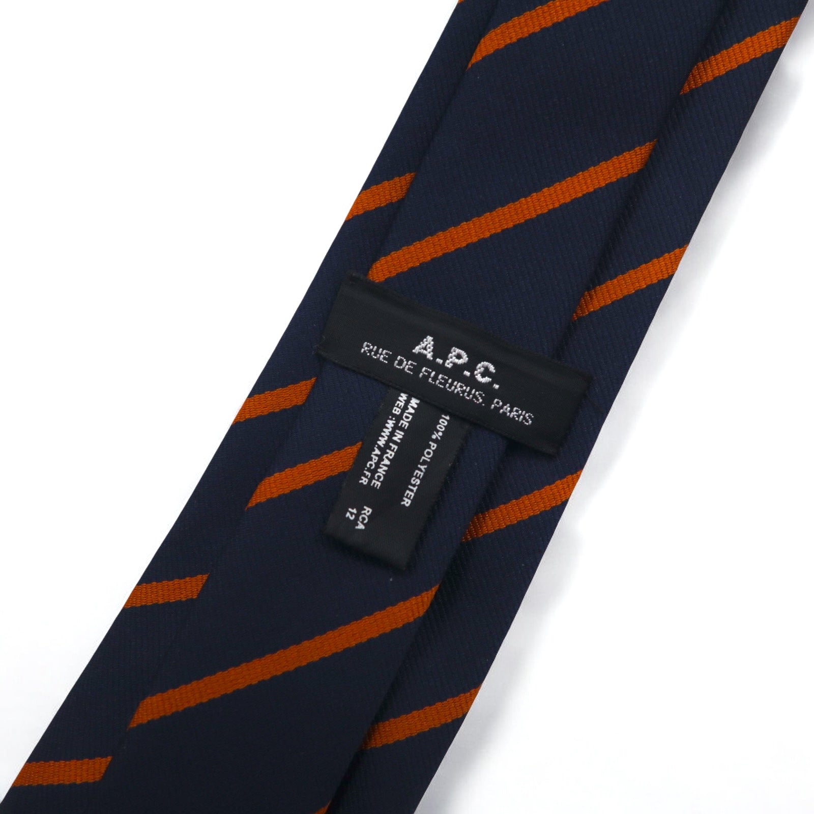A.P.C. Cravatta a righe regimental blu navy in poliestere, Prodotto in Francia