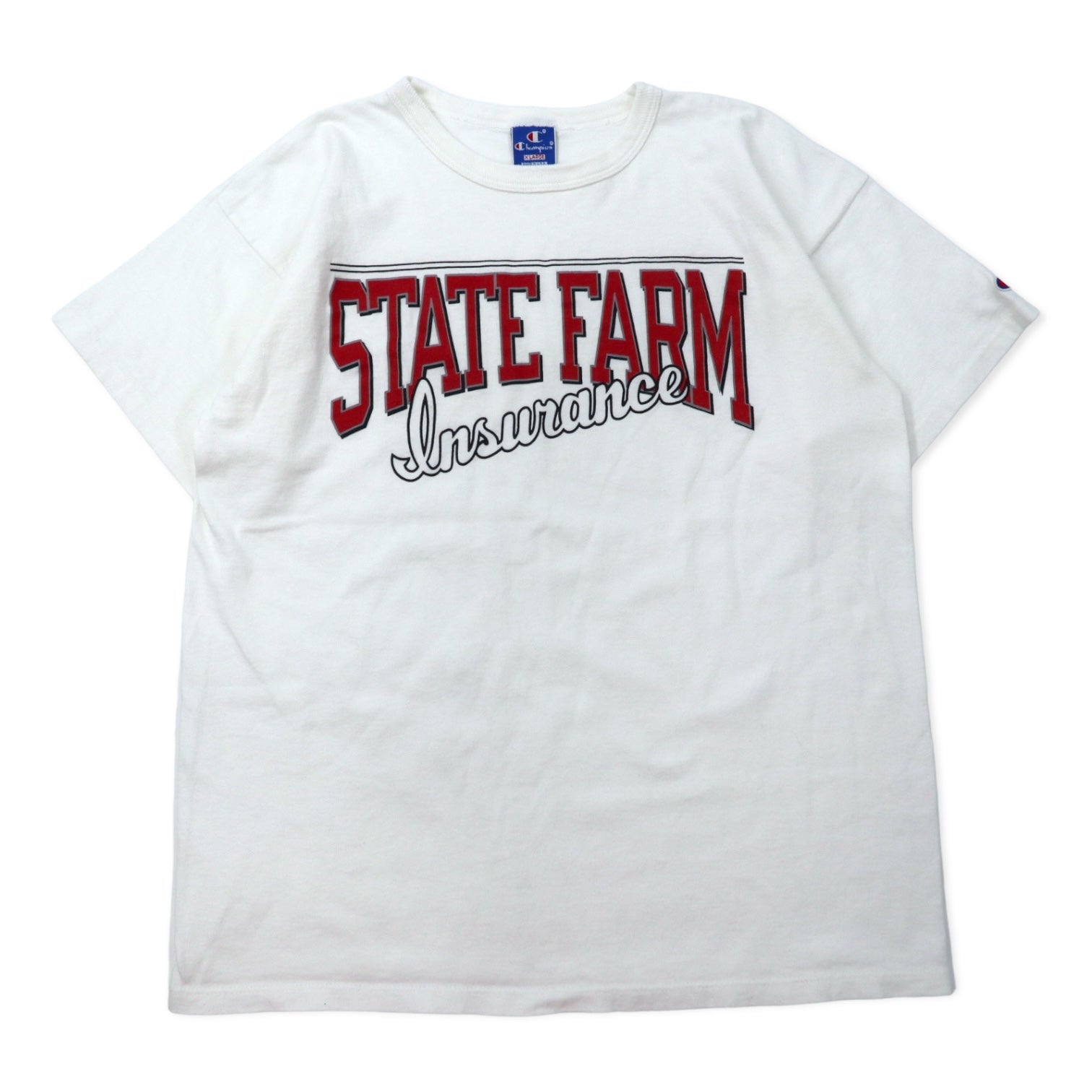 T-shirt Champion USA anni '80, stampa, XL, bianca, cotone, etichetta ricamata, STATE FARM