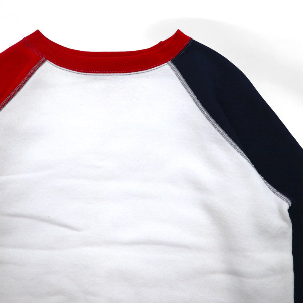 DENIME Felpa Raglan M Bianca Tricolore Foderata in pile DNM SPORTS Prodotto in Giappone