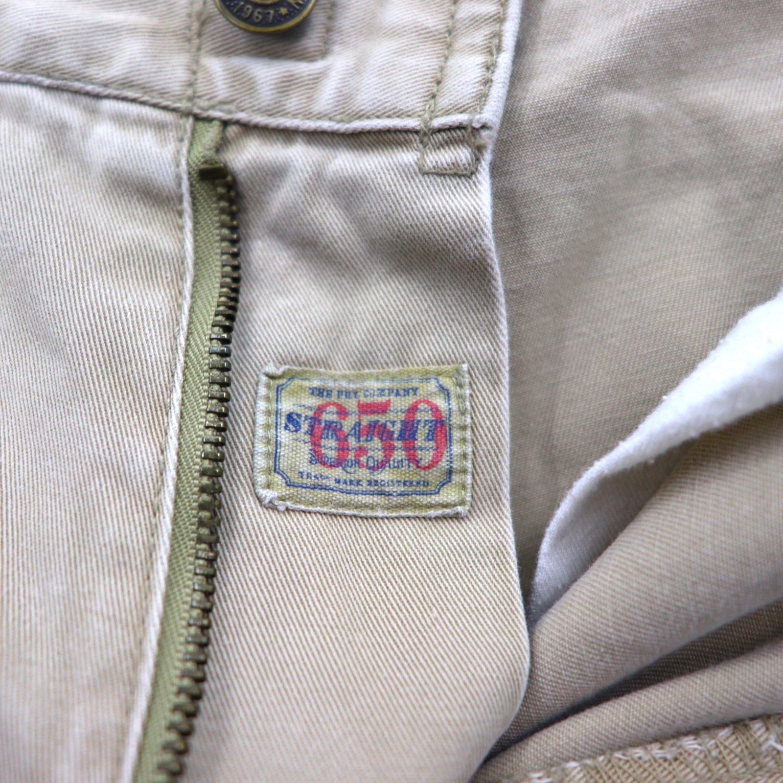POLO RALPH LAUREN ストレート チノパンツ L ベージュ コットン TALONジップ レザーパッチ