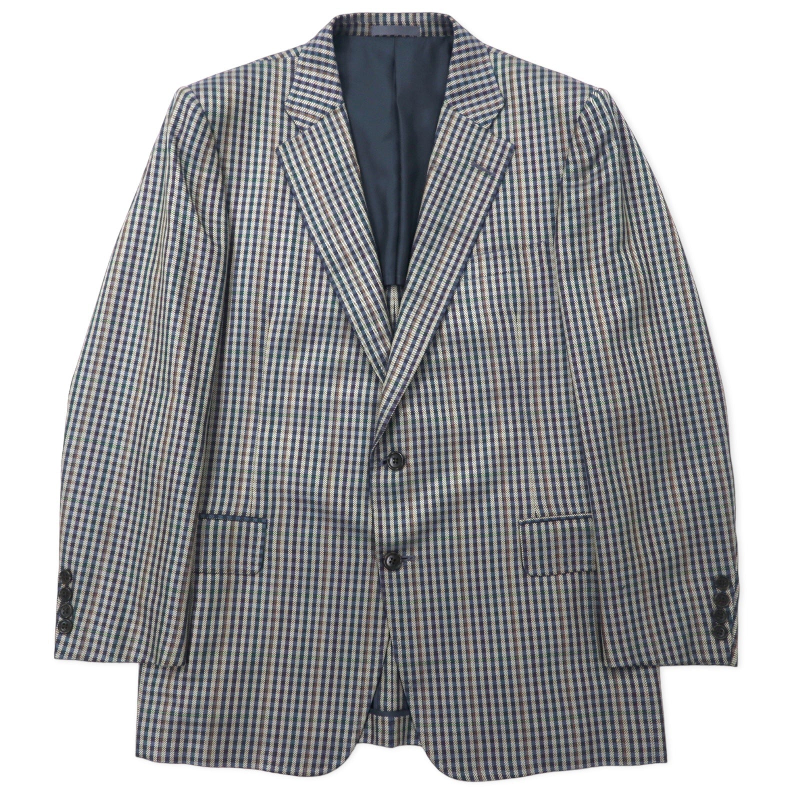 Burberrys Old 2B Blazer 98-88-175 AB6 Beige Navy Check Wool Silk Blend Made in Japan