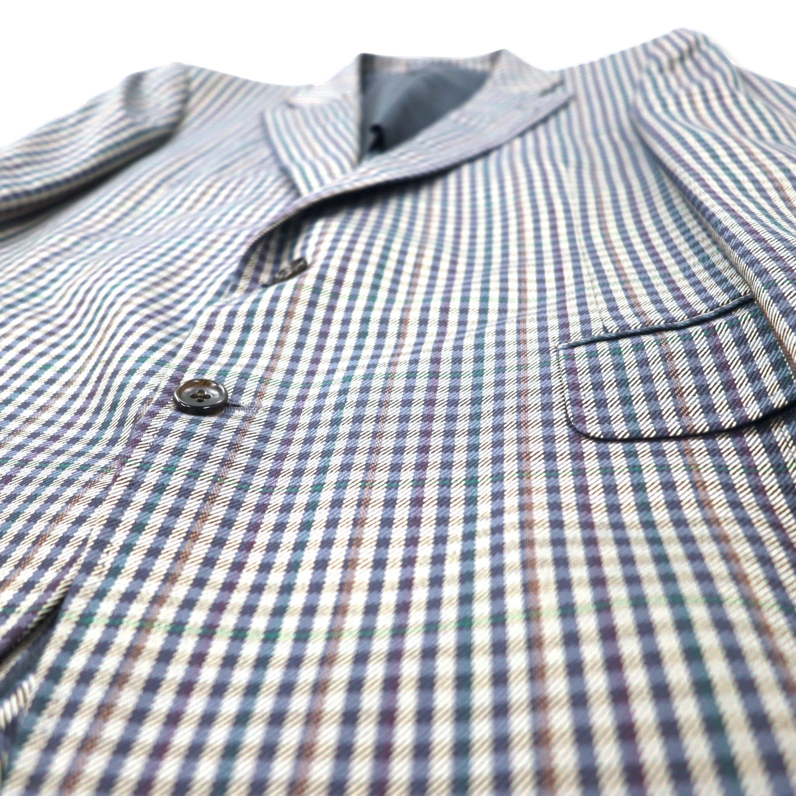 Burberrys Old 2B Blazer 98-88-175 AB6 Beige Navy Check Wool Silk Blend Made in Japan