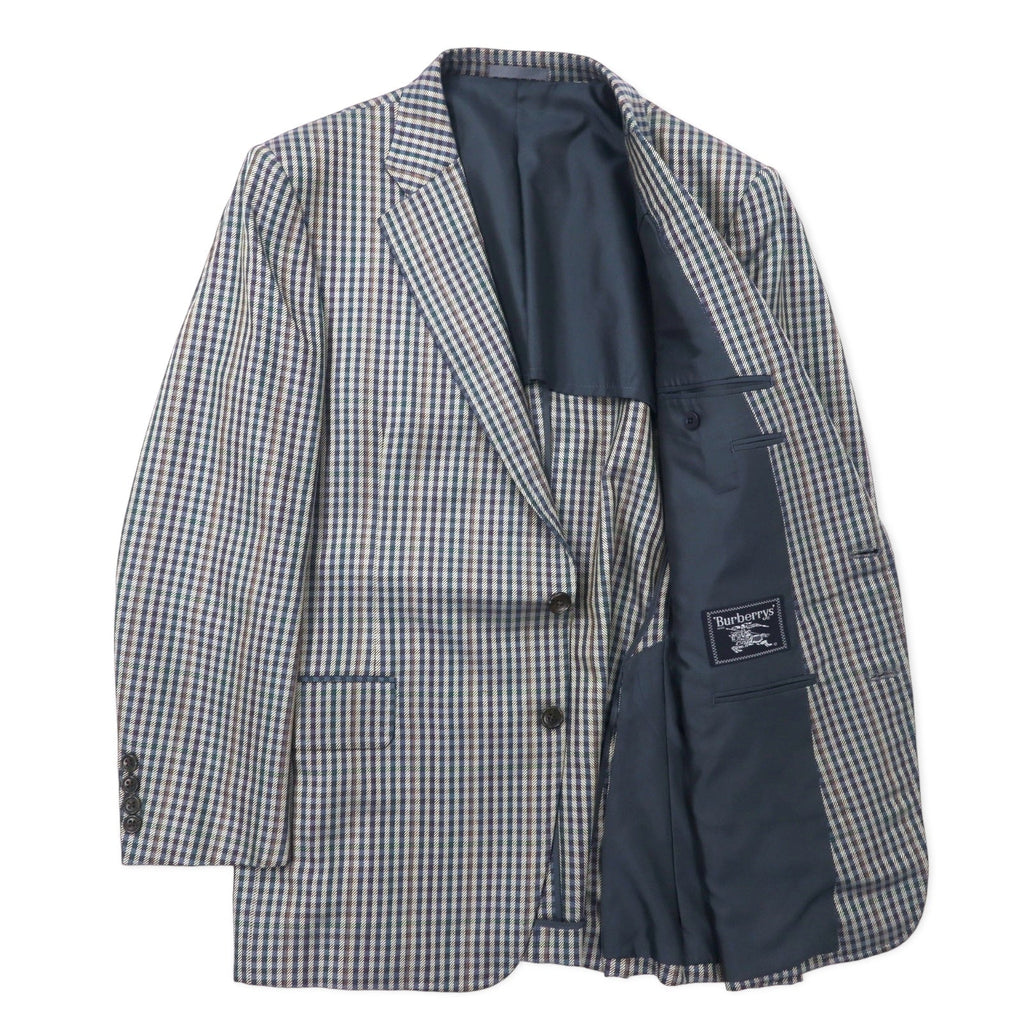 Burberrys Old 2B Blazer 98-88-175 AB6 Beige Navy Check Wool Silk Blend Made in Japan