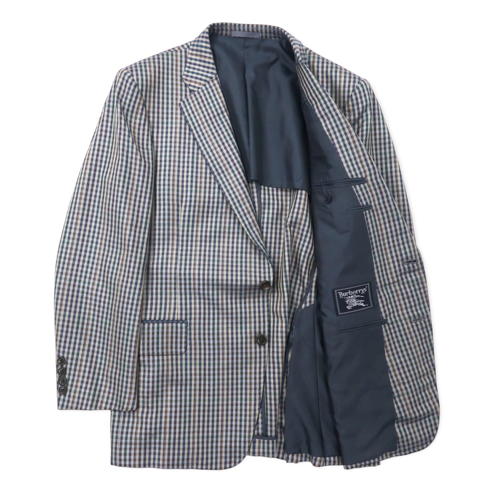 Burberrys Old 2B Blazer 98-88-175 AB6 Beige Navy Check Wool Silk Blend Made in Japan