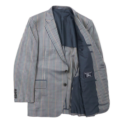 Burberrys Old 2B Blazer 98-88-175 AB6 Beige Navy Check Wool Silk Blend Made in Japan