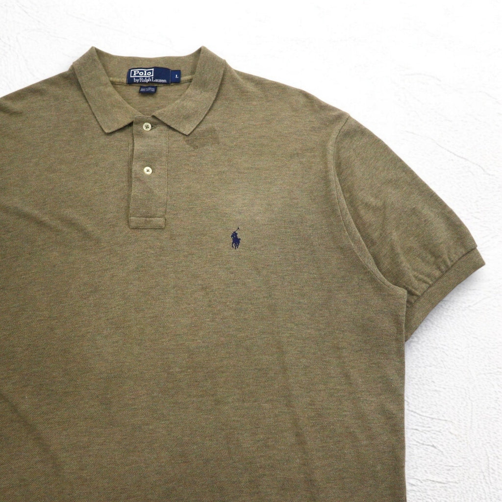 Polo by Ralph Lauren 90年代 ポロシャツ L カーキ コットン 鹿の子 スモールポニー刺繍