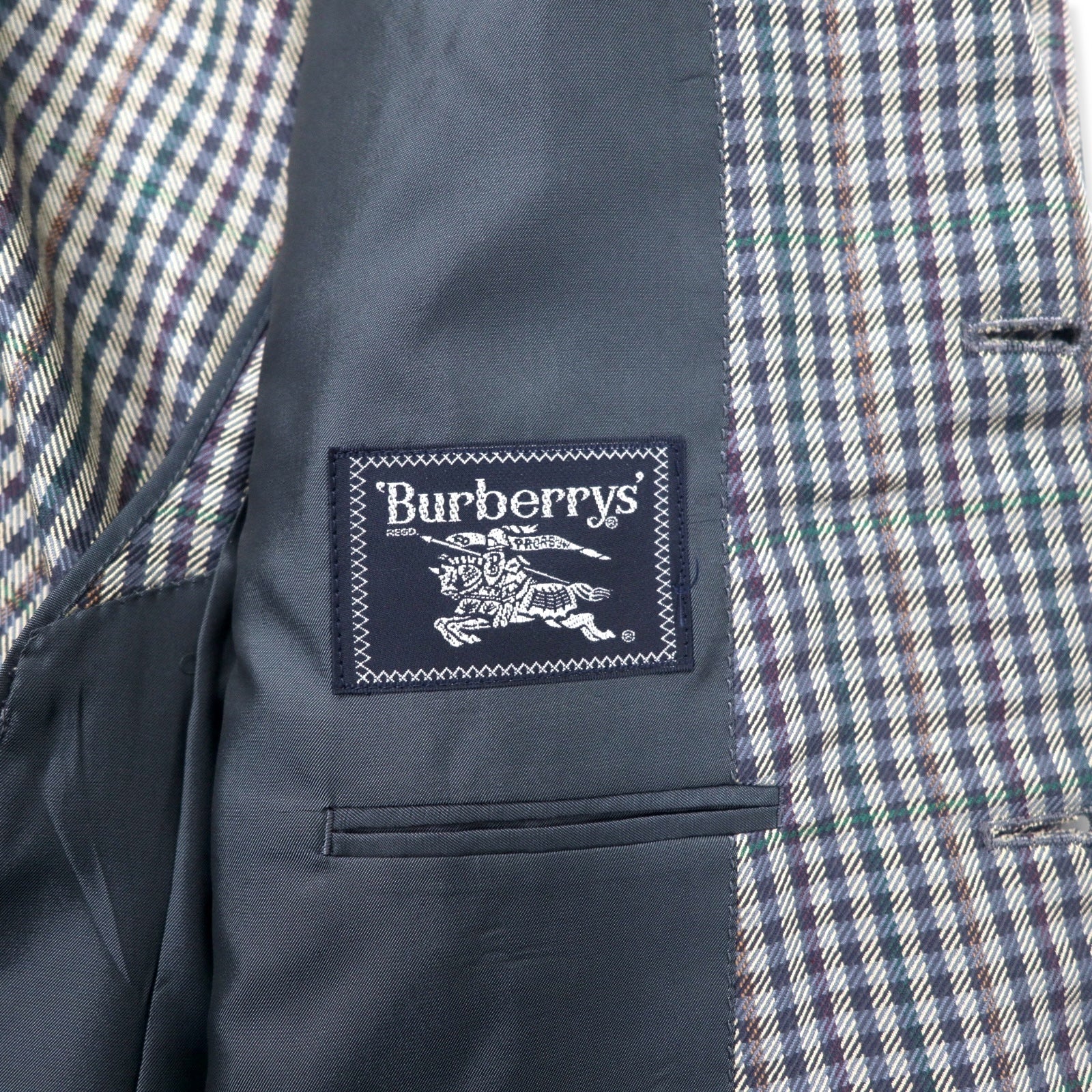 Burberrys Old 2B Blazer 98-88-175 AB6 Beige Navy Check Wool Silk Blend Made in Japan