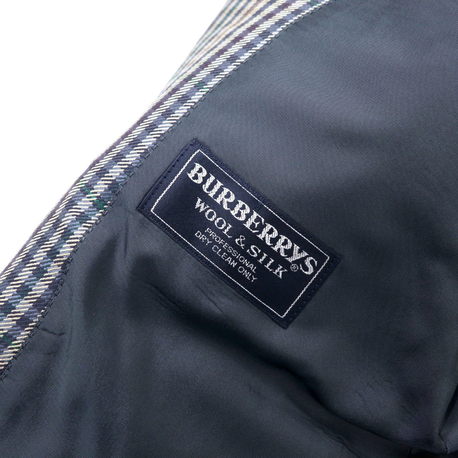 Burberrys Old 2B Blazer 98-88-175 AB6 Beige Navy Check Wool Silk Blend Made in Japan