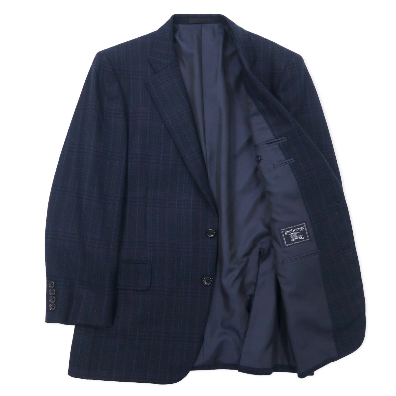 Burberrys オールド 2B ツイード テーラードジャケット 94-82-175 AB6 ネイビー チェック ウール 日本製