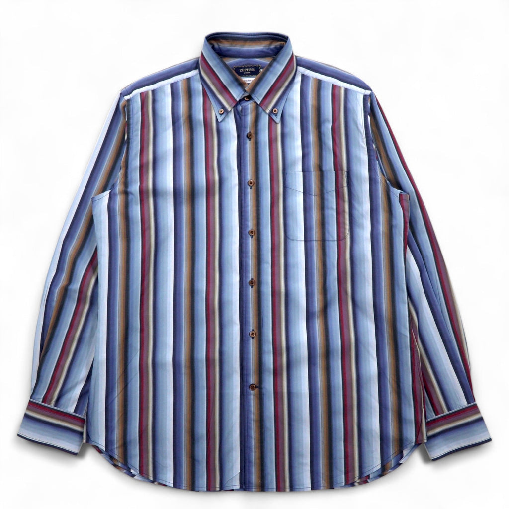 ZEPHYR (D'URBAN) Camicia button-down a righe multiple XL blu Tessuto italiano