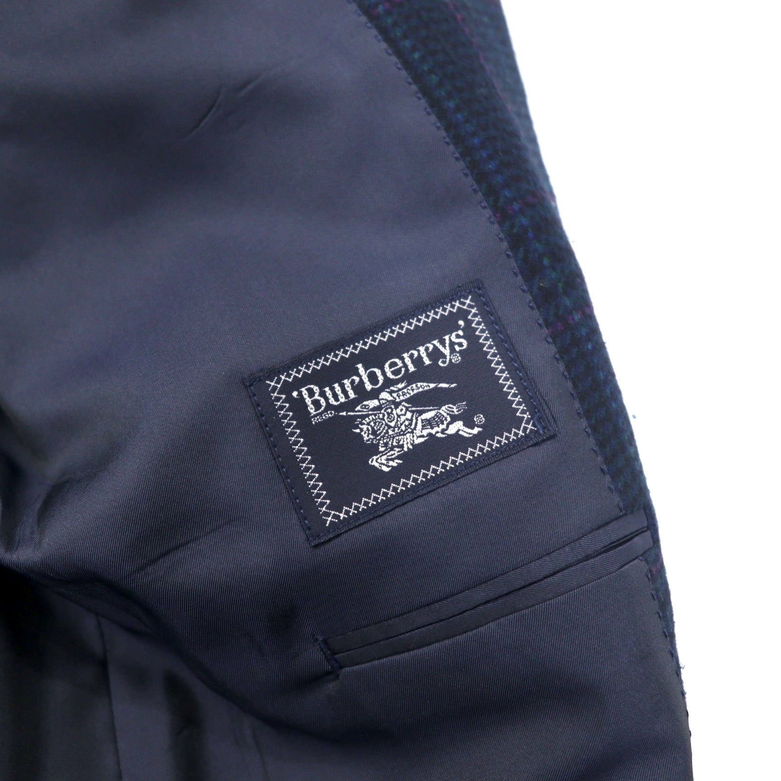 Burberrys Old Blazer in tweed 2 bottoni 94-82-175 AB6, fantasia check blu navy, in lana, made in Japan