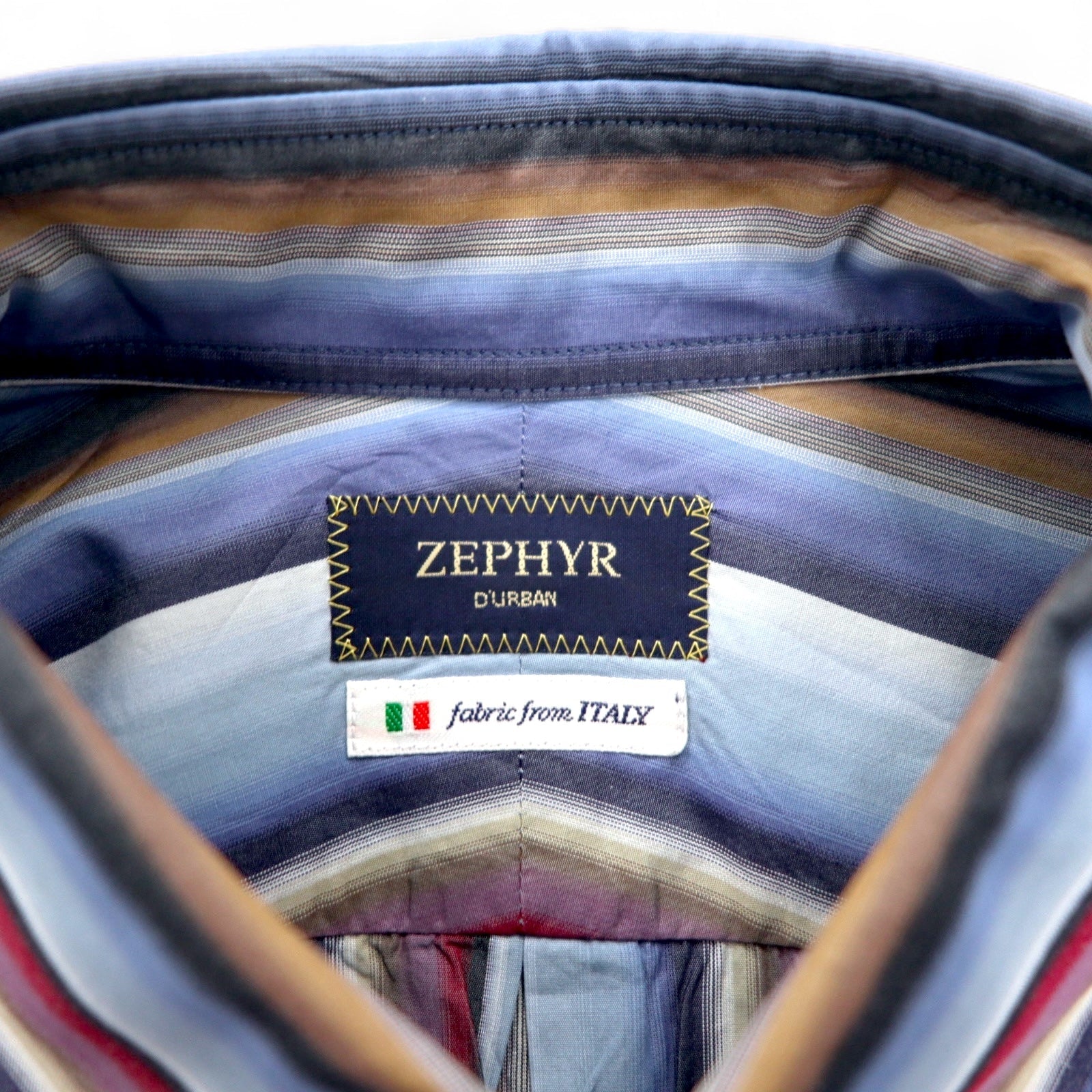 ZEPHYR ( D'URBAN ) マルチストライプ ボタンダウンシャツ XL ブルー イタリア製生地