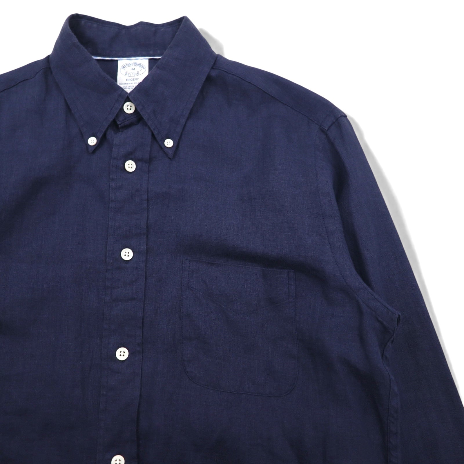 Brooks Brothers REGENT リネン ボタンダウンシャツ M ネイビー アイリッシュリネン 麻 胸ポケット  BAIRD McNUTT