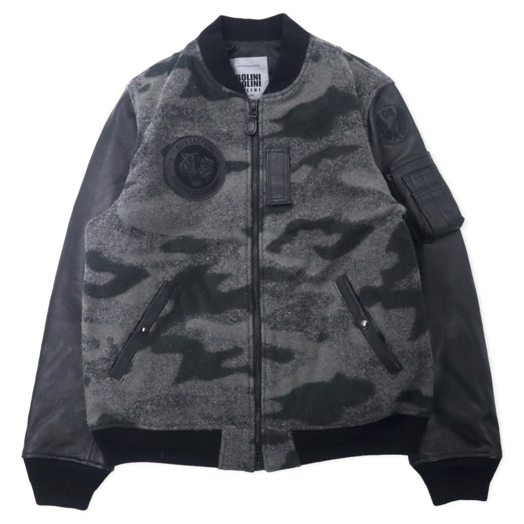 BOLINI BOLINI Giubbotto college con maniche in pelle 48 Grigio Nero Fantasia mimetica Melton Lana Pelle di capra Ricamo tigrato sul retro