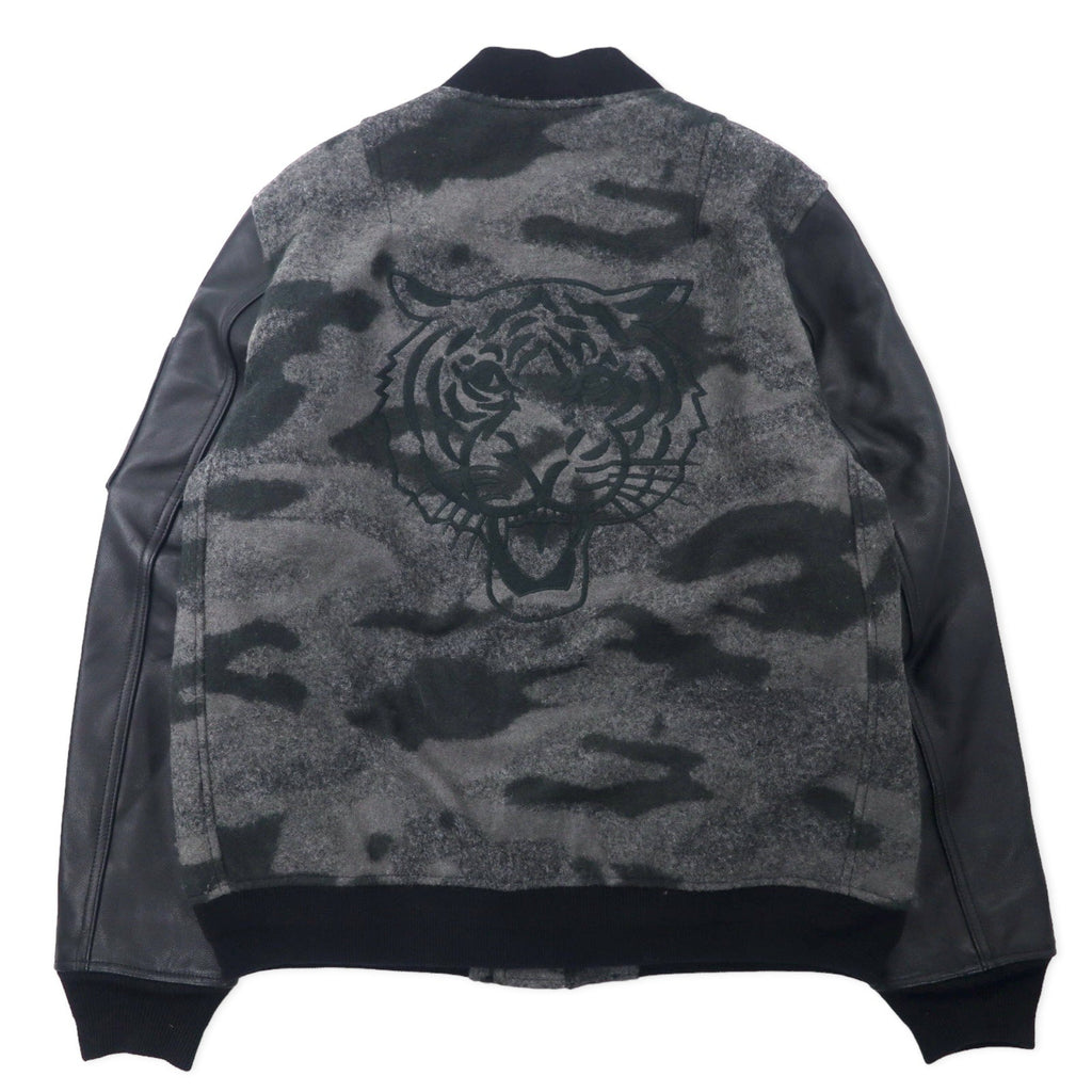 BOLINI BOLINI Giubbotto college con maniche in pelle 48 Grigio Nero Fantasia mimetica Melton Lana Pelle di capra Ricamo tigrato sul retro