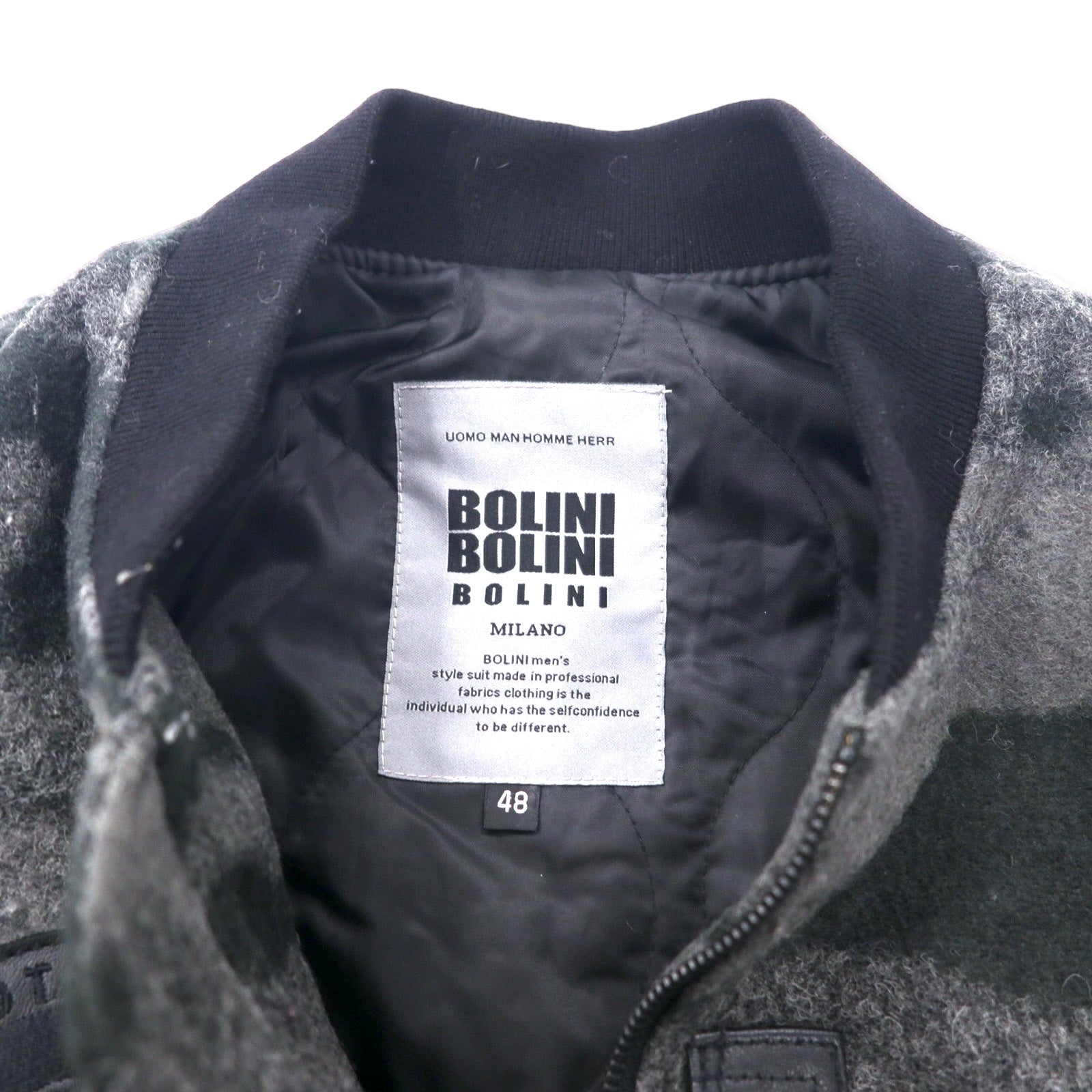 BOLINI BOLINI Giubbotto college con maniche in pelle 48 Grigio Nero Fantasia mimetica Melton Lana Pelle di capra Ricamo tigrato sul retro