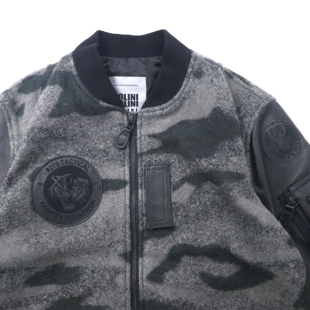 BOLINI BOLINI Giubbotto college con maniche in pelle 48 Grigio Nero Fantasia mimetica Melton Lana Pelle di capra Ricamo tigrato sul retro